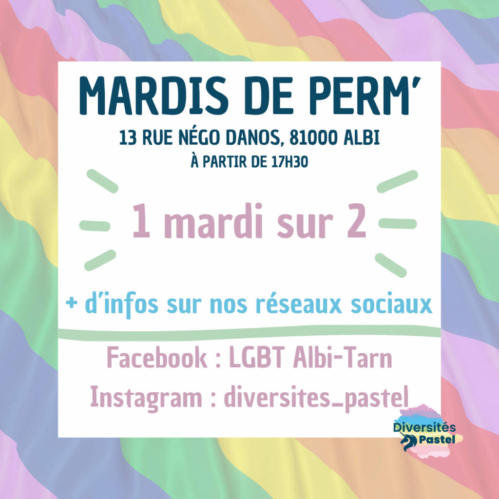 Renvoi vers les réseaux sociaux (Facebook et Instagram). 1 Mardi sur 2 pour les permanences au 13 rue Négo Danos à Albi.
